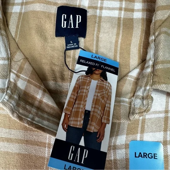 Gap Women's Soft Cotton Relaxed Fit Button Up Flannel Shirt Size Large-New - Picture 10 of 15